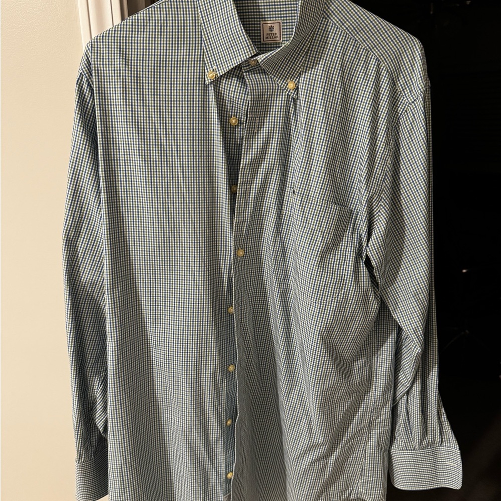 Peter Millar Men's Green Checkered Shirt